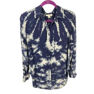 Anthropologie Jane and Delancey tie dye blouse button down top shirt small blue
